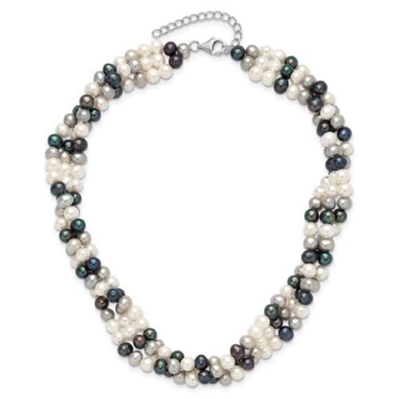 Sterling Silver RH-plated Multicolor FWC Pearl 14in with 2in ext Choker - Picture 3 of 4